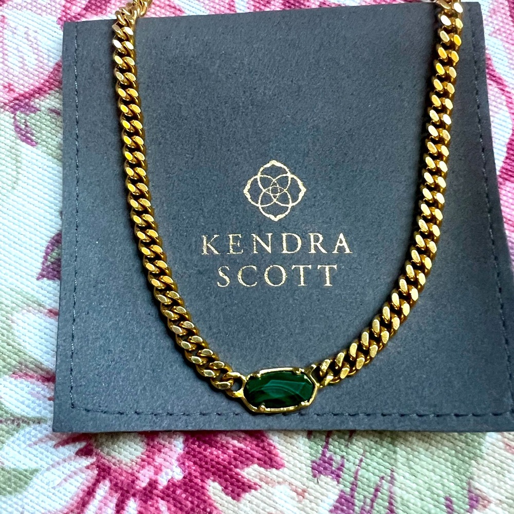 Kendra Scott Fern 18k gold vermeil curb chain necklace ๐ Malachite ๐ - Picture 2 of 4